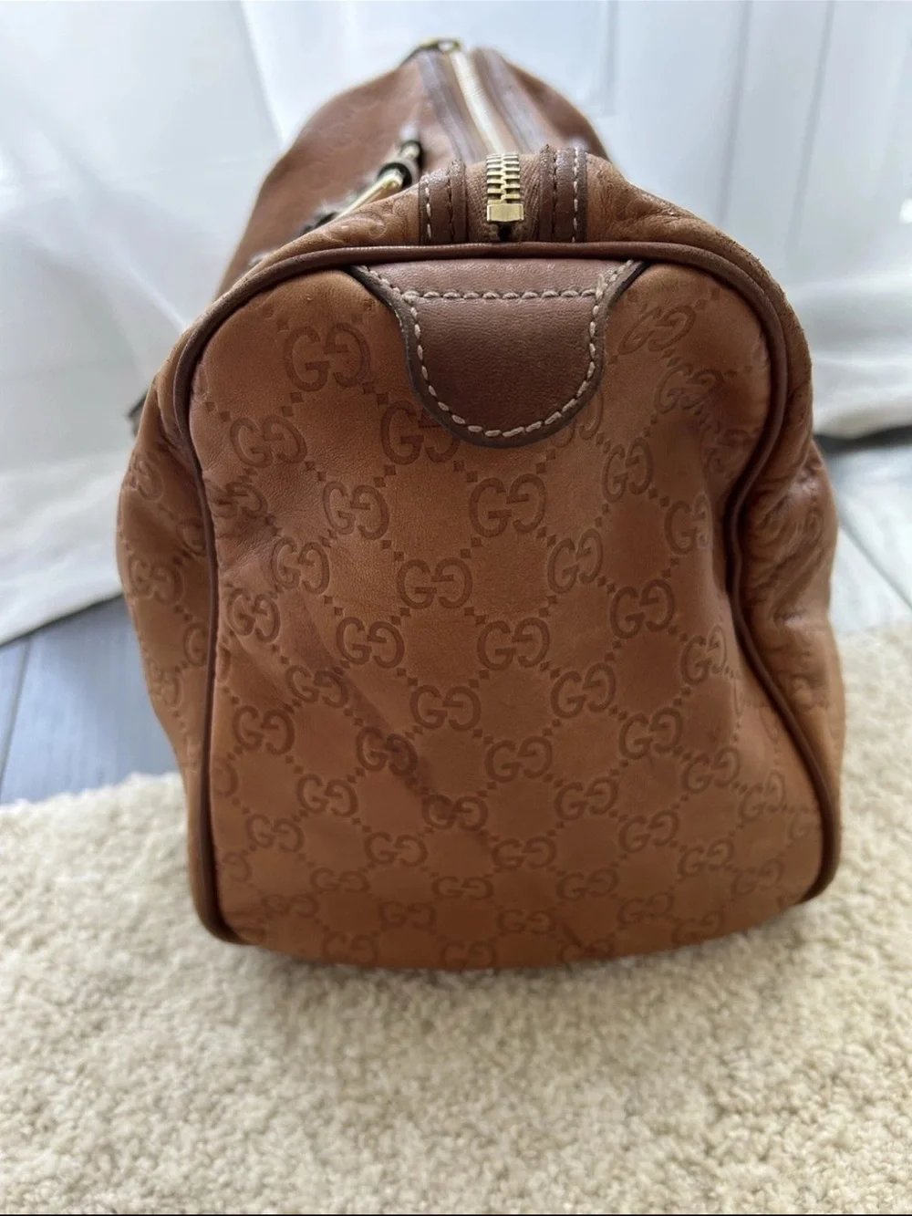 Authentic GUCCI Guccissima Brown Leather Boston Bag Vintage Joy Satchel Medium